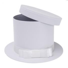 Cilindrinė dėžutė "Skrybėlė" su kaspinu (balta, 22x13cm)