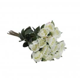 Dirbtinė puokštė su lapeliais iš 12vnt rožių, ilgis 42cm (balta)
