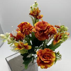Dirbtinė gėlės puokštė, ilgis 31cm (oranžinė-raudona)