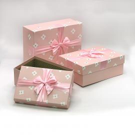Stačiakampės dėžutės su kaspinėliu 3 dalių (rožinė)