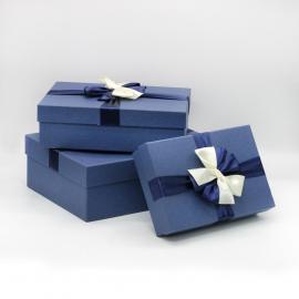 Stačiakampės dėžutės su kaspinėliu 3 dalių (mėlyna)