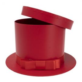Cilindrinė dėžutė "Skrybėlė" su kaspinu (raudona, 22x13cm)