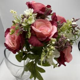 Dirbtinė gėlių puokštė, ilgis 51cm (rožinė-bordo)