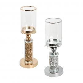 Metalinė žvakidė su stiklu ir blizgučiais (su spalvų, aukščio variantais)