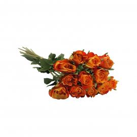 Dirbtinė puokštė su lapeliais iš 12vnt rožių, ilgis 42cm (oranžinė)