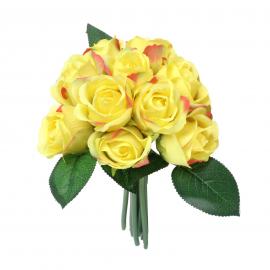 Dirbtina puokštė iš 10vnt rožių, ilgis 26cm (geltona)