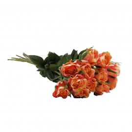 Dirbtinė puokštė su lapeliais iš 12vnt rožių, ilgis 42cm (oranžinė, rausva)