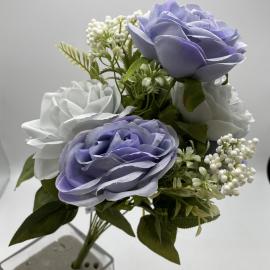 Dirbtinė rožių puokštė, ilgis 43cm (pilka-šv. mėlyna)
