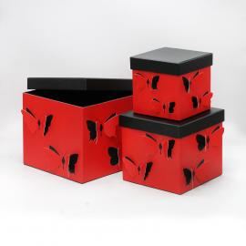 Kvadratinės dėžutės "Drugeliai" 3 dalių (raudona)