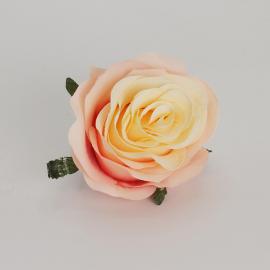 Dirbtinių prasiskleidusių rožės žiedų komplektas (12vnt. x 0.50€) [persikinė, gelsva 8x6cm]