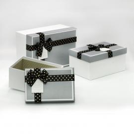 Stačiakampės dėžutės su kaspinėliu 3 dalių (balta-pilka)