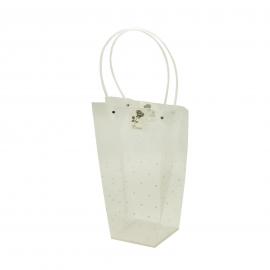 Permatomi pailgi krepšeliai su rankena (baltai taškuotas) (13x26x35cm)(10x1,80€)