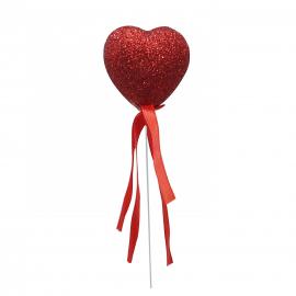 Raudonos blizgančios širdelės ant pagaliuko, skersmuo 5cm (12vnt x 0,30€) 