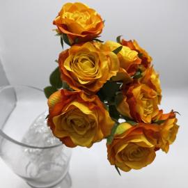 Dirbtinė rožių puokštė iš 9 vnt., ilgis 37cm (oranžinė)