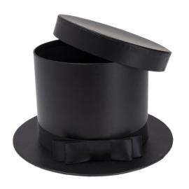 Cilindrinė dėžutė "Skrybėlė" su kaspinu (juoda, 22x13cm)