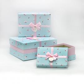Stačiakampės dėžutės su kaspinėliu 3 dalių (mėlyna-rožinė)