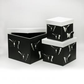 Kvadratinės dėžutės "Drugeliai" 3 dalių (juoda)