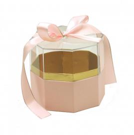 Aštuonkampė dėžutė su gaubtu ir kaspinu (rožinė)