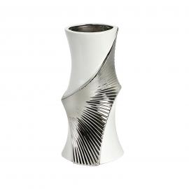 Keramikinė išgaubta vaza, aukštis 31,5cm (balta, sidabrinė)