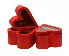 Širdelės formos dėžutės 3 dalių su permatomu viršumi (raudona)