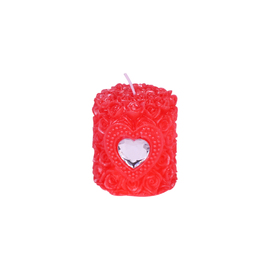 Cilindrinė žvakė su rožytėmis ir plastmasine širdele (Raudona)