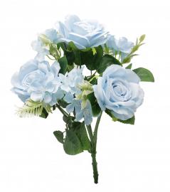 Dirbtinė gėlių puokštė, ilgis 43 cm (šv. mėlyna)