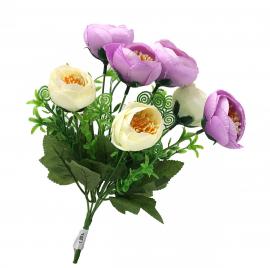 7 žiedų puokštė 32cm (kreminė-violetinė)