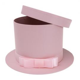 Cilindrinė dėžutė "Skrybėlė" su kaspinu (rožinė, 22x13cm)