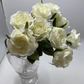 Dirbtinė rožių puokštė iš 9 vnt., ilgis 37cm (balta)
