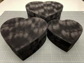 Širdelės formos dėžutės 3 dalių "Zomšinės" (juoda)