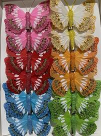 Dekoratyviniai prisegami drugeliai blizgantys (vidutiniai, MIX, 12vnt x 0,60€)