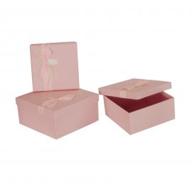 Kvadratinės dėžutės 3 dalių su kaspinėliu (rožinė)