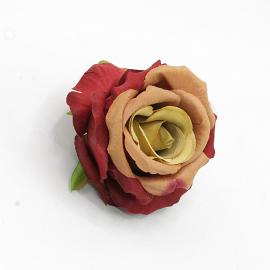 Dirbtinių rožės žiedų komplektas, 8 cm skersmuo (12 vnt. x 1.00€) (žalias-rudas-raudonas)