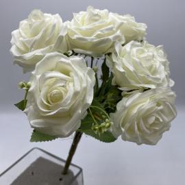 Dirbtinė 9 rožių puokštė, ilgis 32 cm (balta)