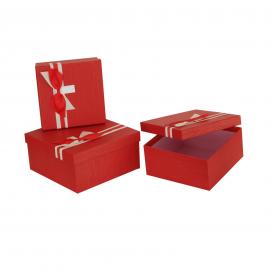 Kvadratinės dėžutės 3 dalių su kaspinėliu (raudona)