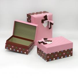 Stačiakampės dėžutės su kaspinėliu 3 dalių (raudona-rožinė)