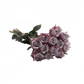 Dirbtinė puokštė su lapeliais iš 12vnt rožių, ilgis 42cm (violetinė)