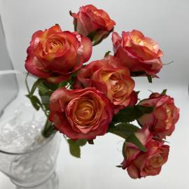 Dirbtinė rožių puokštė iš 9 vnt. , ilgis 35cm (raudona-geltona)