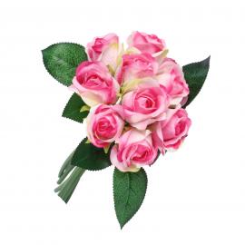Dirbtina puokštė iš 10vnt rožių, ilgis 26cm (šviesiai ir ryškiai rožinė)