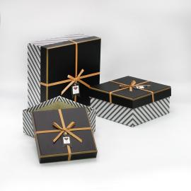 Kvadratinės dėžutės su kaspinėliu 3 dalių (juoda)
