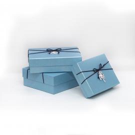 Stačiakampės dėžutės su kaspinėliu 3 dalių (šv. mėlyna)