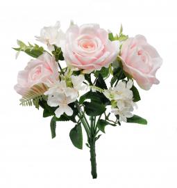 Dirbtinė gėlių puokštė, ilgis 43 cm (šv. rožinė - balta)