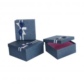 Kvadratinės dėžutės 3 dalių su kaspinėliu (mėlyna)