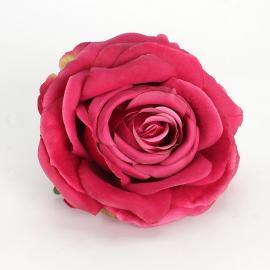 Dirbtinių didelių rožės žiedų komplektas (12vnt. x 0.70€) [ryškiai rožinė, žalsva, 11x6cm]