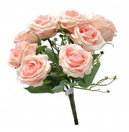 Dirbtinė 9 rožių puokštė, ilgis 32 cm (šv. rožinė)