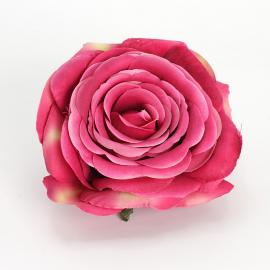 Dirbtinių išsiskleidusių rožės žiedų komplektas (12vnt. x 0.80€) [ryškiai rožinė, gelsva, 10x5,5cm]
