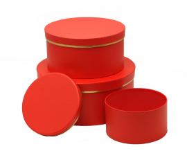 Cilindrinės dėžutės 3 dalių su auksine juostele (raudonos)
