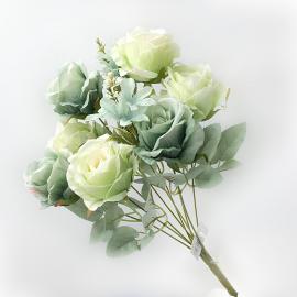 Dirbtinė rožių puokštė 44 cm (mėlyna su žalia)