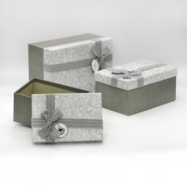 Stačiakampės dėžutės su kaspinėliu 3 dalių (žalia-pilka)