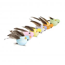 Dekoratyviniai paukščiai pastelinių spalvų su segtuku (24vntx0,60€  3,5x8x3cm)